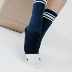 Chaussettes Hautes Bleu Beige - Lot De 2 Paires 13 Chaussettes Hautes Bleu Beige - Lot De 2 Paires -Chaussures Boutique chaussettes hautes bleu beige lot de 2 paires 2